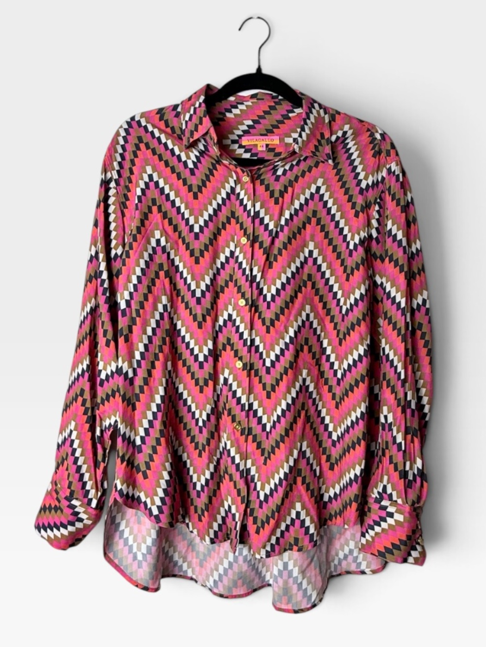 Vilagallo Button Down Blouse Size 44 Multicolored Pink  (M)‎